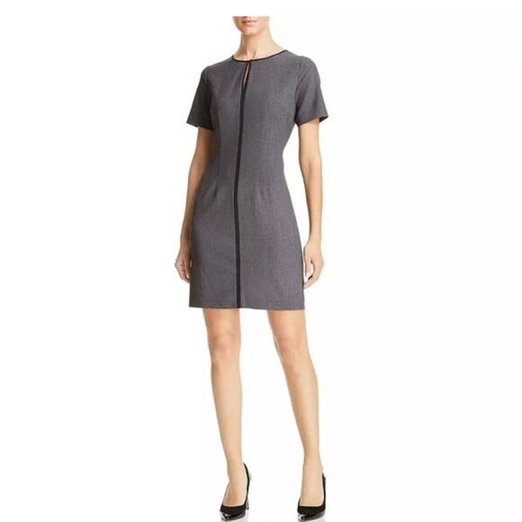 NEW Tahari $118 Gray Black Short Sleeve Zip Work Career Mini Sheath Dress Sz 8 - Picture 1 of 11